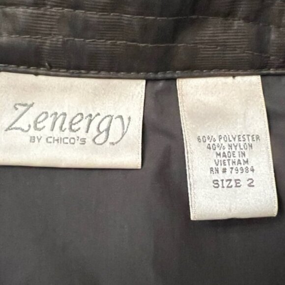 Zenergy By Chico’s Full Zip Brown Embossed Jacket w/ Draw Cord Waist Size 2 = L - Picture 4 of 5